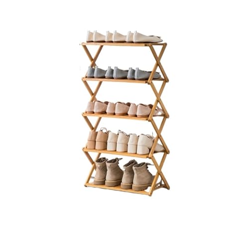 GIYXHU Kostenlose Installation, zusammenklappbar, mehrschichtig, Schuhregal, einfache tragbare Haushaltsregale, Schlafsaal-Tür-Lagerregal, Holz-Schuhschrank(5 brown-50cm) von GIYXHU