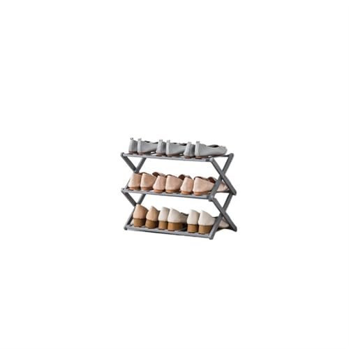 GIYXHU Kostenlose Installation, zusammenklappbar, mehrschichtig, Schuhregal, einfache tragbare Haushaltsregale, Schlafsaal-Tür-Lagerregal, Holz-Schuhschrank(Gray-3 grid-50cm) von GIYXHU