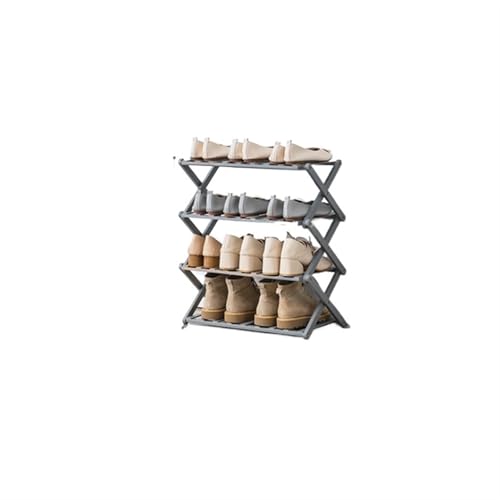 GIYXHU Kostenlose Installation, zusammenklappbar, mehrschichtig, Schuhregal, einfache tragbare Haushaltsregale, Schlafsaal-Tür-Lagerregal, Holz-Schuhschrank(Gray-4 grid-50cm) von GIYXHU