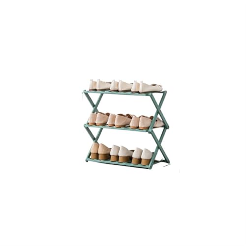 GIYXHU Kostenlose Installation, zusammenklappbar, mehrschichtig, Schuhregal, einfache tragbare Haushaltsregale, Schlafsaal-Tür-Lagerregal, Holz-Schuhschrank(Green-3 grid-50cm) von GIYXHU