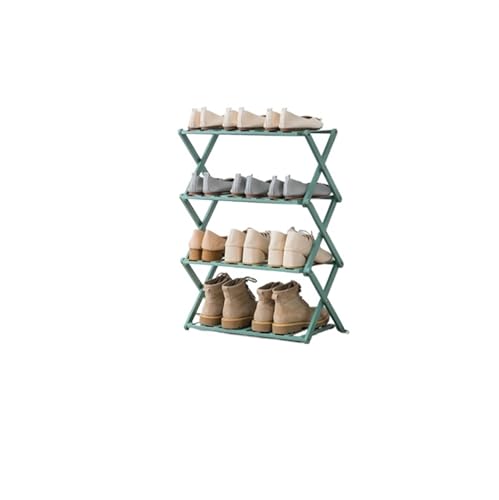 GIYXHU Kostenlose Installation, zusammenklappbar, mehrschichtig, Schuhregal, einfache tragbare Haushaltsregale, Schlafsaal-Tür-Lagerregal, Holz-Schuhschrank(Green-4 grid-50cm) von GIYXHU