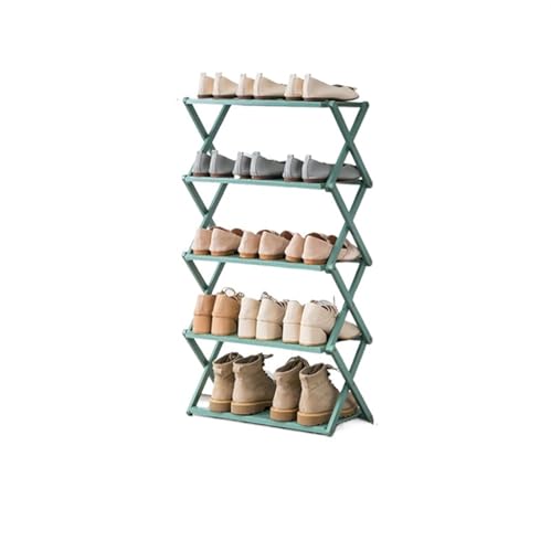 GIYXHU Kostenlose Installation, zusammenklappbar, mehrschichtig, Schuhregal, einfache tragbare Haushaltsregale, Schlafsaal-Tür-Lagerregal, Holz-Schuhschrank(Green-5 grid-50cm) von GIYXHU