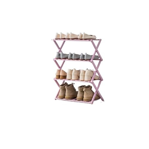 GIYXHU Kostenlose Installation, zusammenklappbar, mehrschichtig, Schuhregal, einfache tragbare Haushaltsregale, Schlafsaal-Tür-Lagerregal, Holz-Schuhschrank(Purple-4 grid-50cm) von GIYXHU