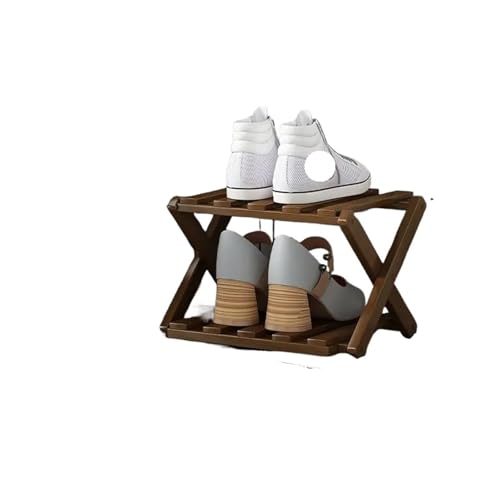 GIYXHU Mehrschichtiges einfaches Schuhregal, zusammenklappbares, versenkbares Aufbewahrungsregal for den Haushalt, Aufbewahrung von Schuhen, spart Platz(Darkbrown 2layers) von GIYXHU