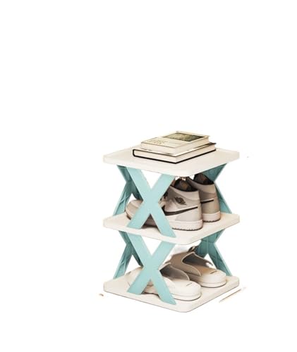 GIYXHU Mehrstöckiges Schuhregal zur Aufbewahrung zu Hause, schmales, zusammenklappbares, kleines Büro, Schlafsaal, platzsparender Schuhschrank mit Nahtaufbewahrung(Blue 4F) von GIYXHU