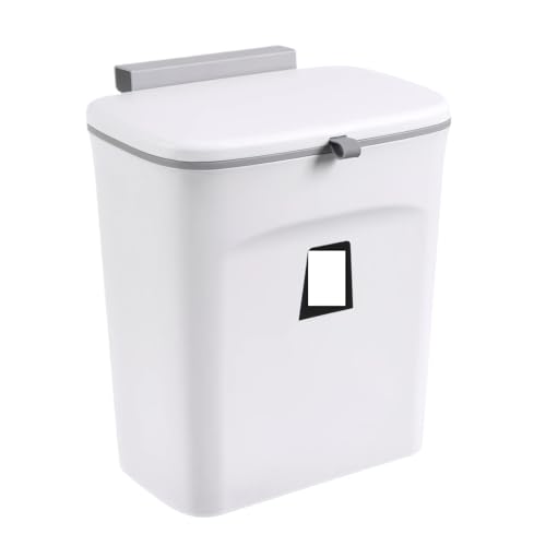 GIYXHU MüLleimer Wandmontage 9L Wand Montiert Mülleimer Haushalt Galeere Abfall Bin Hängen Badezimmer Mit Deckel Lebensmittel Müll Küche Zubehör(White) von GIYXHU