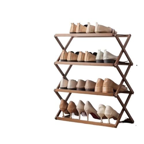 GIYXHU Schuhregal, mehrschichtiges einfaches Aufbewahrungsregal for die Tür des Wohnheims, installationsfreier, zusammenklappbarer Schuhschrank aus Holz(4-Layer Brown B 50cm) von GIYXHU