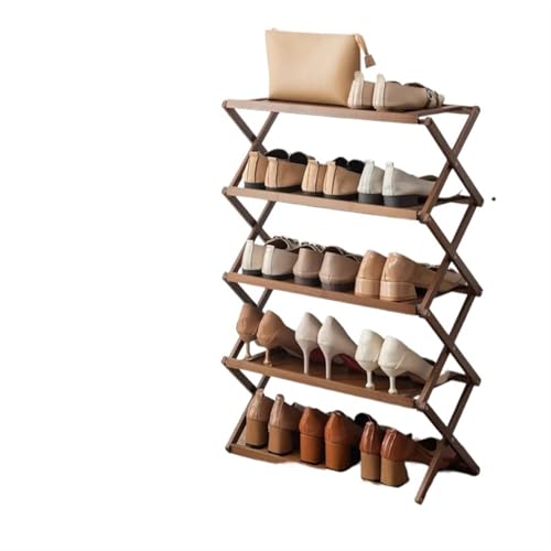GIYXHU Schuhregal, mehrschichtiges einfaches Aufbewahrungsregal for die Tür des Wohnheims, installationsfreier, zusammenklappbarer Schuhschrank aus Holz(5-Layer Brown A 50cm) von GIYXHU