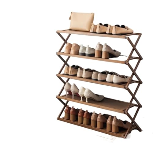 GIYXHU Schuhregal, mehrschichtiges einfaches Aufbewahrungsregal for die Tür des Wohnheims, installationsfreier, zusammenklappbarer Schuhschrank aus Holz(5-Layer Brown B 70cm) von GIYXHU