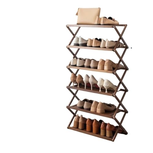 GIYXHU Schuhregal, mehrschichtiges einfaches Aufbewahrungsregal for die Tür des Wohnheims, installationsfreier, zusammenklappbarer Schuhschrank aus Holz(6-Layer Brown A 50cm) von GIYXHU
