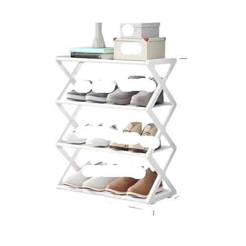 GIYXHU Tragbares, X-förmiges Schuhregal, mehrstufiger Aufbewahrungsorganisator for Sneakers, Organizer-Schränke, zusammenklappbarer, zusammengebauter Schuhschrank(White) von GIYXHU