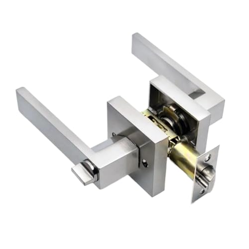 GIYXHU Türgriff Door Handle Door Handle with Lock Square Channel Privacy Mask Interior Bedroom Room Bathroom Three-Bar Spherical Lock(Silver) von GIYXHU