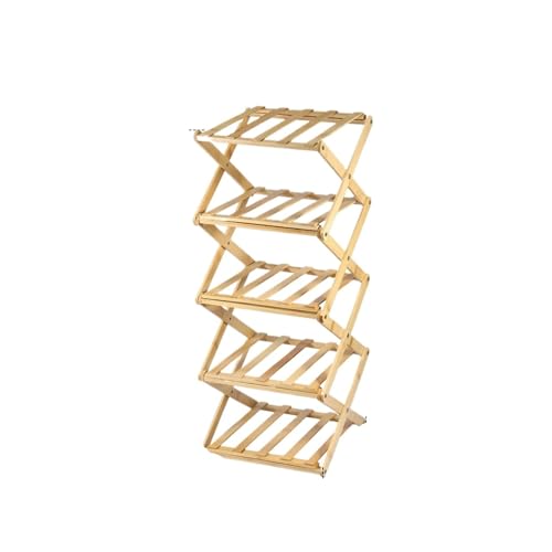 GIYXHU Zusammenklappbares Schuhregal aus Holz, 4/5-stöckig, multifunktionales, freistehendes, Aufbewahrungsorganisator ohne Montage for den Eingangsbereich(Five Layer) von GIYXHU