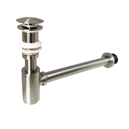 Gebürstetes Nickel Badezimmer Becken Flasche Siphon Abfluss Moderne Waschbecken Pop Up Filter Stopper Set(Nickle NO Ovflow) von GIYXHU