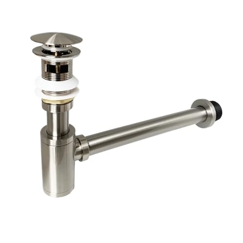 Gebürstetes Nickel Badezimmer Becken Flasche Siphon Abfluss Moderne Waschbecken Pop Up Filter Stopper Set(Nickle Ovflow) von GIYXHU