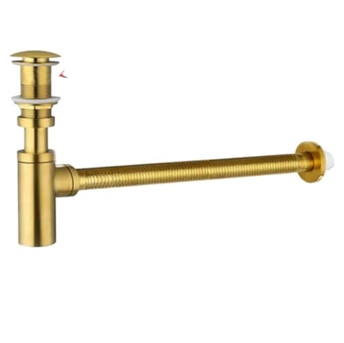 Gold Becken Flasche Falle Messing Waschbecken Siphon Abflüsse Mit Pop Up Abflussrohr Abfall(Without hole set) von GIYXHU