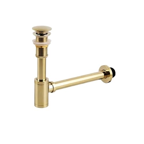 Goldene Badezimmer Waschbecken Abfluss Messing Flasche Falle Siphon Filter Pop Up Leuchte Stopper Set(Type 1) von GIYXHU