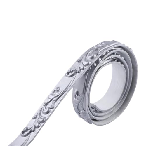 Sockelleistenverkleidung 2 Stück 3D-PVC-selbstklebende dekorative weiche Linie Baseboard Deckenverkleidungslinie Hintergrundwandformlinie 3D-Wandaufkleber Home Decor(Silver) von GIYXHU