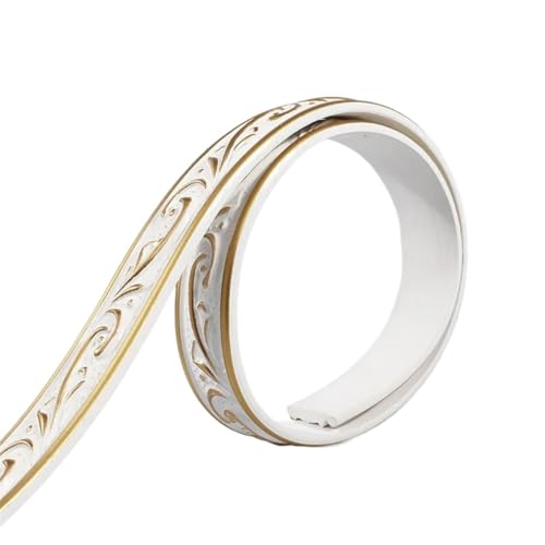 Sockelleistenverkleidung 3 Stück 3D PVC dekorative weiche Linie selbstklebende Zierlinie Decke Fußleiste Dekor Streifen Wandleiste DIY Aufkleber Tapete(White-Gold) von GIYXHU