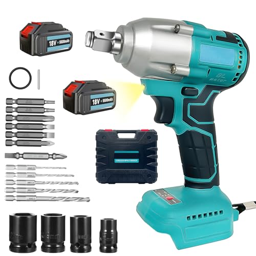 GIZCGIAL Akku Schlagschrauber 1/2",3200RPM,für Auto Reifenwechsel (mit 2x 5,5Ah Akku) von GIZCGIAL