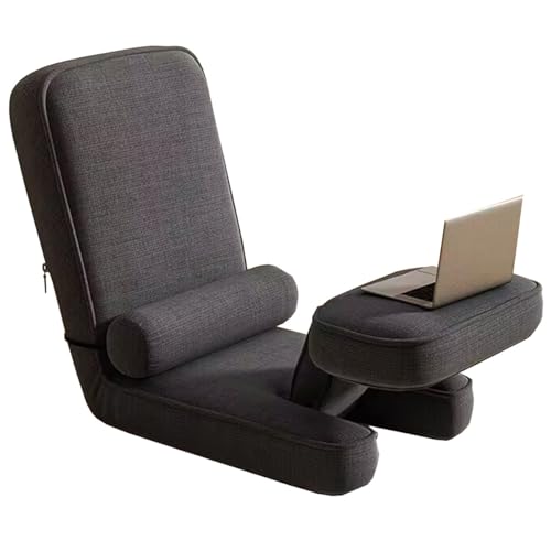 Bodenstuhl Mit Rückenlehne Faltbar Faules Sofa Meditationsstuhl Fensterstuhl Bodensessel Gaming Aus Leinen Für Den Boden Mit Verstellbarer Rückenlehne Und Tischplatte(Grey) von GIZNXBA