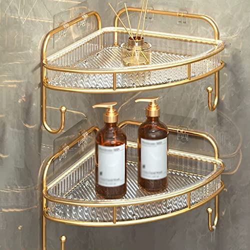 Duschablage Ohne Bohren Ecke Acryl Duschkorb Ecke, 2 Pack Duschregal Hängend Für Fliesenwände, Wandmontierte Transparente Duschregale Für Die Dusche & Küche (Color : /Gold B) von GIZNXBA