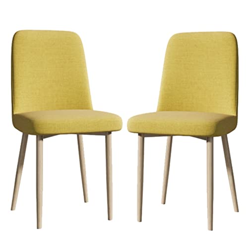 GIZNXBA 2er Set Esszimmerstühl Grau Landhaus Küchenstuhl Metall Polsterstuhl Esszimmer Gepolsterte Stühle Mit Metallbeinen Leinen Akzent Stuhl Moderne Seite Stühle Für Wohnzimmer Esszimmer(/Yellow A) von GIZNXBA
