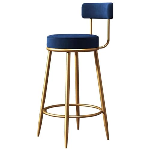GIZNXBA Barhocker Mit Lehne Tresenhocker Samt Barstuhl Höhenverstellbar Drehbar Bistrohocker Küche Counter Höhe Hocker Mit Metallbeinen, Fußstütze Für Home-Bar, Kaffee-Bar(/Blue,65cm) von GIZNXBA