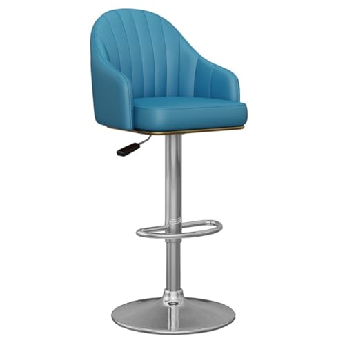 GIZNXBA Barhocker Schwarz Mit Rückenlehne Drehbare Frühstücks-Barhocker Mit Polster Für Esszimmer Zuhause Café Barstuhl Höhenverstellbar Mit Fußstützen Für Restaurant, Büro(Blauw,Silver Legs) von GIZNXBA