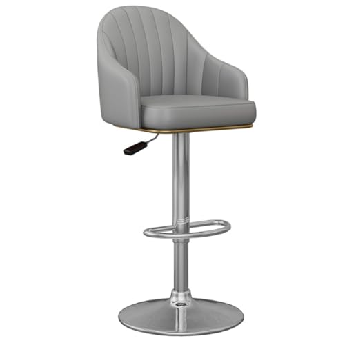 GIZNXBA Barhocker Schwarz Mit Rückenlehne Drehbare Frühstücks-Barhocker Mit Polster Für Esszimmer Zuhause Café Barstuhl Höhenverstellbar Mit Fußstützen Für Restaurant, Büro(Gray A,Silver Legs) von GIZNXBA