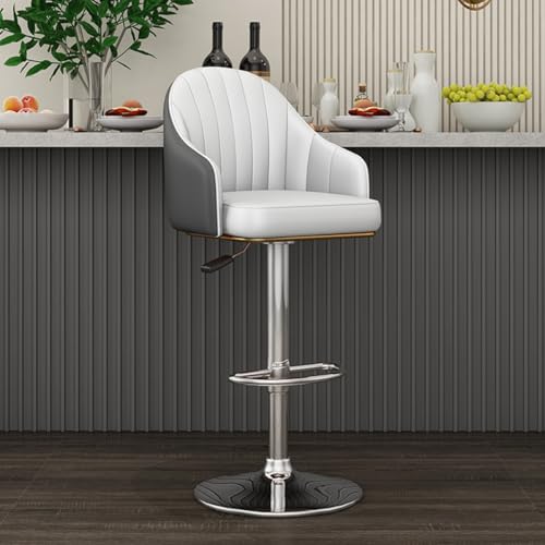 GIZNXBA Barhocker Schwarz Mit Rückenlehne Drehbare Frühstücks-Barhocker Mit Polster Für Esszimmer Zuhause Café Barstuhl Höhenverstellbar Mit Fußstützen Für Restaurant, Büro(Gray B,Silver Legs) von GIZNXBA