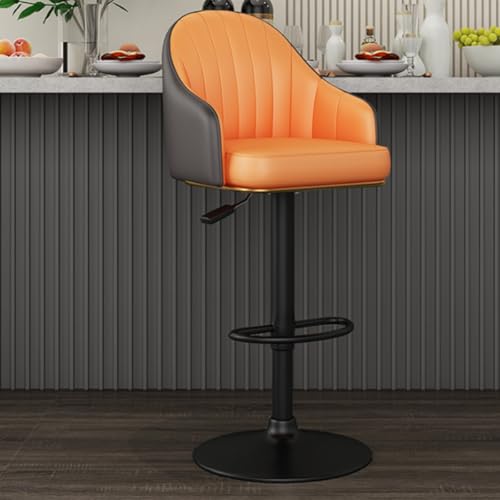 GIZNXBA Barhocker Schwarz Mit Rückenlehne Drehbare Frühstücks-Barhocker Mit Polster Für Esszimmer Zuhause Café Barstuhl Höhenverstellbar Mit Fußstützen Für Restaurant, Büro(Orange,Black Legs) von GIZNXBA