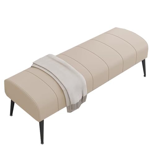 GIZNXBA Bettbank Ledergepolsterter Fußhocker Für Das Schlafzimmer Mit Gepolstertem Kissen Moderne Schuhbank-Fußstütze Für Wohnzimmer, Eingangsbereich, Esszimmer(Beige,80cm) von GIZNXBA