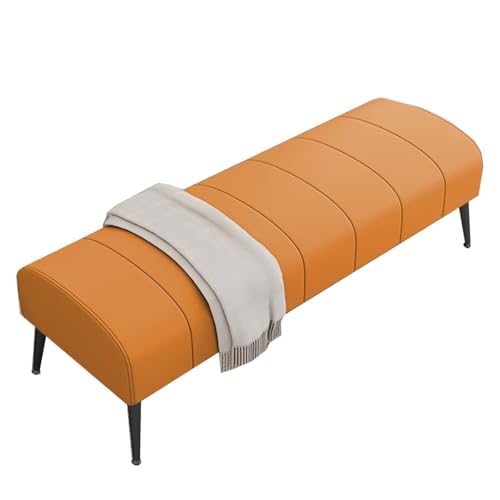 GIZNXBA Bettbank Ledergepolsterter Fußhocker Für Das Schlafzimmer Mit Gepolstertem Kissen Moderne Schuhbank-Fußstütze Für Wohnzimmer, Eingangsbereich, Esszimmer(Orange,100cm) von GIZNXBA