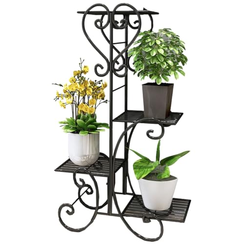 GIZNXBA Blumenregal Outdoor 4-stufiges Pflanzenständer Metall Tiered Blumentopf Steht Halter Eisen Topf Pflanzer Regale Veranstalter Für Patio Balkon Garten (Color : /Black) von GIZNXBA