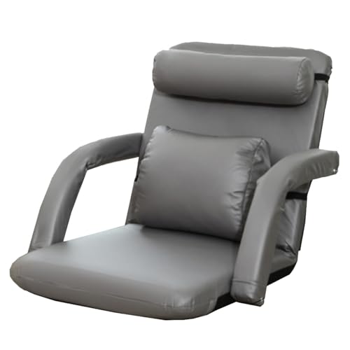 GIZNXBA Bodenstuhl Faltbar Indoor-Chaiselongue-Sofa Mit 6 Verstellbaren Positionen Bodensessel Erwachsene Mit Verstellbaren Armlehnen Und Rückenlehne Für Wohnzimmer, Schlafzimmer(Grey) von GIZNXBA