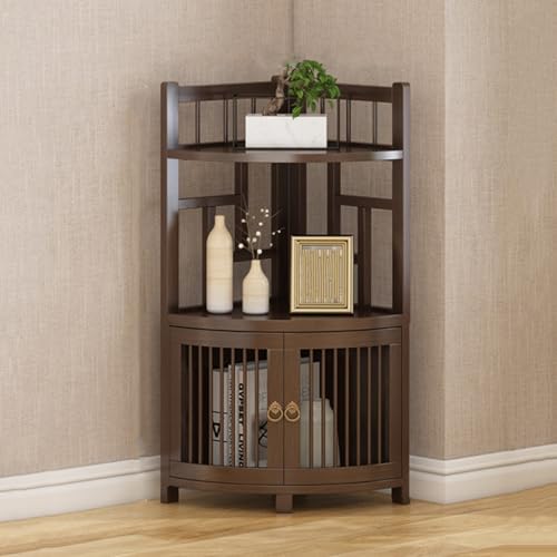 GIZNXBA Bücherregal Holz Mit Stauraum Hoher Eckschrank, Eckregal Bücherregal Ständer, Bücher Regal Schrank Ecke Bücherregal Mit Schutzgitter, Für Wohnzimmer(with Door,3 Tier) von GIZNXBA