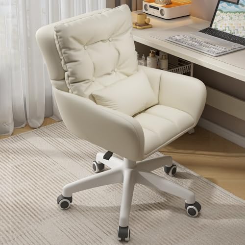 GIZNXBA Bürostuhl Ergonomisch Grau Verstellbare Schreibtisch Drehsessel Mit Rädern,Schreibtischstühle Mit Weichen Armen, Drehbare Rollende Eitelkeit Stuhl Für Schlafzimmer, Kleine Räume(/Beige) von GIZNXBA