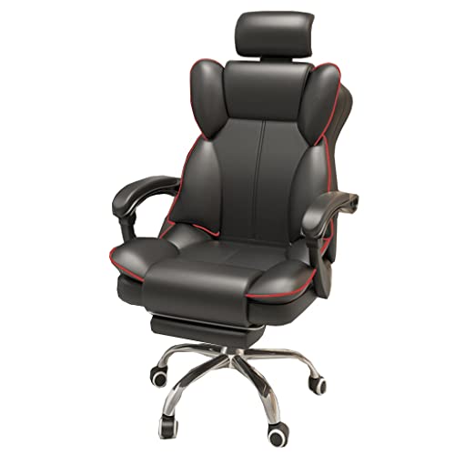 GIZNXBA Bürostuhl Ergonomisch Leder Schreibtischstuhl Chefsessel Mit Fußstütze, Computerstuhl Mit 130° Rückenlehne, Schreibtisch Drehsessel Lendenwirbelstütze (Color : /Black A) von GIZNXBA