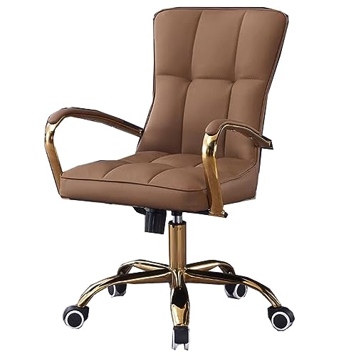 GIZNXBA Bürostuhl Ergonomisch Weiß Computerstuhl Leder Schreibtischstuhl Chefsessel Mit Rädern, Schreibtisch Drehsessel Gaming Stuhl Ergonomisch Mit Goldenem Gestell (Color : /Brown) von GIZNXBA