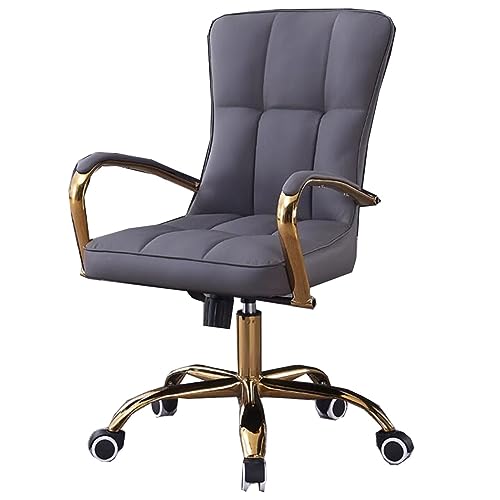 GIZNXBA Bürostuhl Ergonomisch Weiß Computerstuhl Leder Schreibtischstuhl Chefsessel Mit Rädern, Schreibtisch Drehsessel Gaming Stuhl Ergonomisch Mit Goldenem Gestell (Color : /Gray) von GIZNXBA