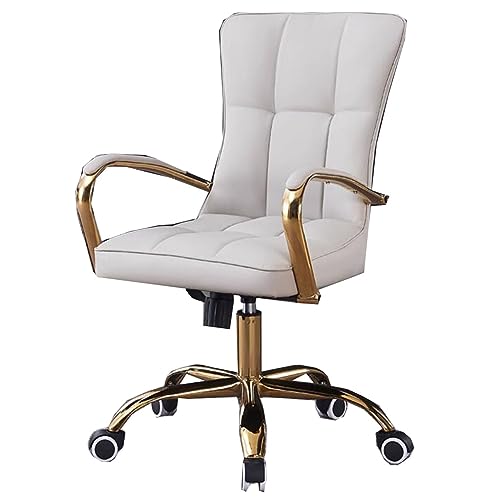 GIZNXBA Bürostuhl Ergonomisch Weiß Computerstuhl Leder Schreibtischstuhl Chefsessel Mit Rädern, Schreibtisch Drehsessel Gaming Stuhl Ergonomisch Mit Goldenem Gestell (Color : /White) von GIZNXBA