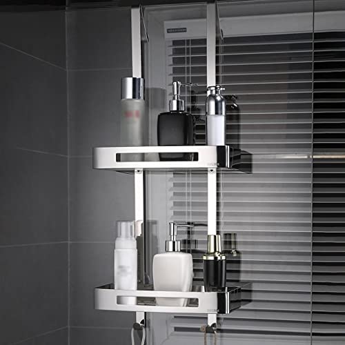 GIZNXBA Duschablage Ohne Bohren Edelstahl Duschkorb Zum Hängen Duschregal Hängend Ohne Bohren Dusche Caddy Über Die Tür, 2-Tier Regal Körbe, Handtuchhaken Für Badezimmer (Color : B) von GIZNXBA