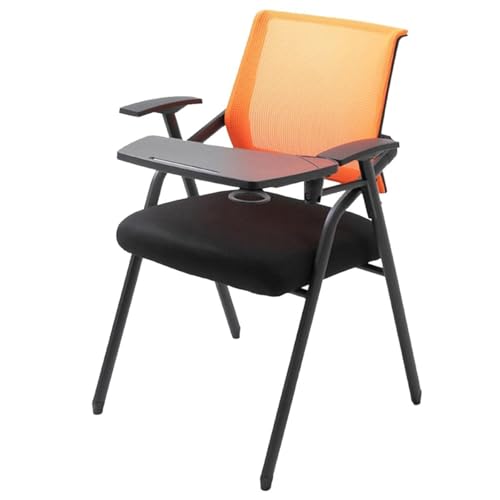 GIZNXBA Ergonomische Bürostühle Mit Schreibtisch Für Erwachsene Klappbarer Computerstuhl Aus Netzgewebe Mit Getränkehalter Metallrahmen-Konferenzstuhl Für Studenten Für Konferenzräume(Orange) von GIZNXBA