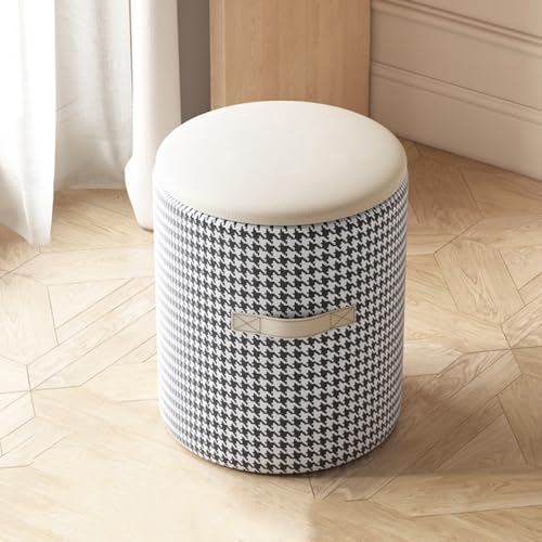 GIZNXBA Fußhocker Mit Stauraum Runde Ottomane Aus Leder Kleiner Gepolsterter Fußstütze Mit Griff Moderner Hocker Für Couch, Schlafzimmer, Eingangsbereich, Wohnzimmer(/Beige) von GIZNXBA