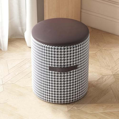GIZNXBA Fußhocker Mit Stauraum Runde Ottomane Aus Leder Kleiner Gepolsterter Fußstütze Mit Griff Moderner Hocker Für Couch, Schlafzimmer, Eingangsbereich, Wohnzimmer(/Brown) von GIZNXBA