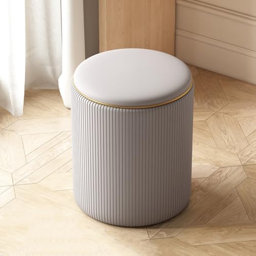 GIZNXBA Fußhocker Mit Stauraum Runde Ottomane Aus Leder Kleiner Gepolsterter Fußstütze Mit Griff Moderner Hocker Für Couch, Schlafzimmer, Eingangsbereich, Wohnzimmer(/Gray A) von GIZNXBA