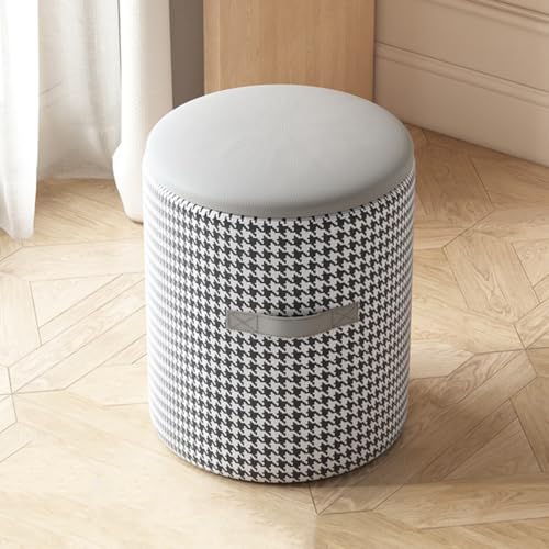 GIZNXBA Fußhocker Mit Stauraum Runde Ottomane Aus Leder Kleiner Gepolsterter Fußstütze Mit Griff Moderner Hocker Für Couch, Schlafzimmer, Eingangsbereich, Wohnzimmer(/Gray B) von GIZNXBA
