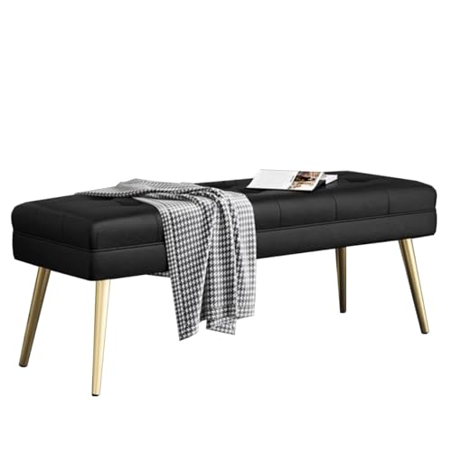 GIZNXBA Gepolsterte Bank Für Das Schlafzimmer Am Fußende des Bettes Flurbank Mit Gepolstertem Sitz Und Metallbeinen Lederfußhocker Für Wohnzimmer, Esszimmer, Flur(Black,80cm) von GIZNXBA