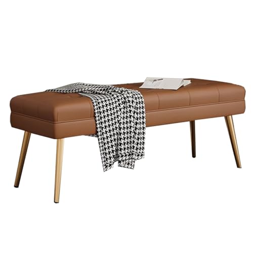 GIZNXBA Gepolsterte Bank Für Das Schlafzimmer Am Fußende des Bettes Flurbank Mit Gepolstertem Sitz Und Metallbeinen Lederfußhocker Für Wohnzimmer, Esszimmer, Flur(Bruin,80cm) von GIZNXBA